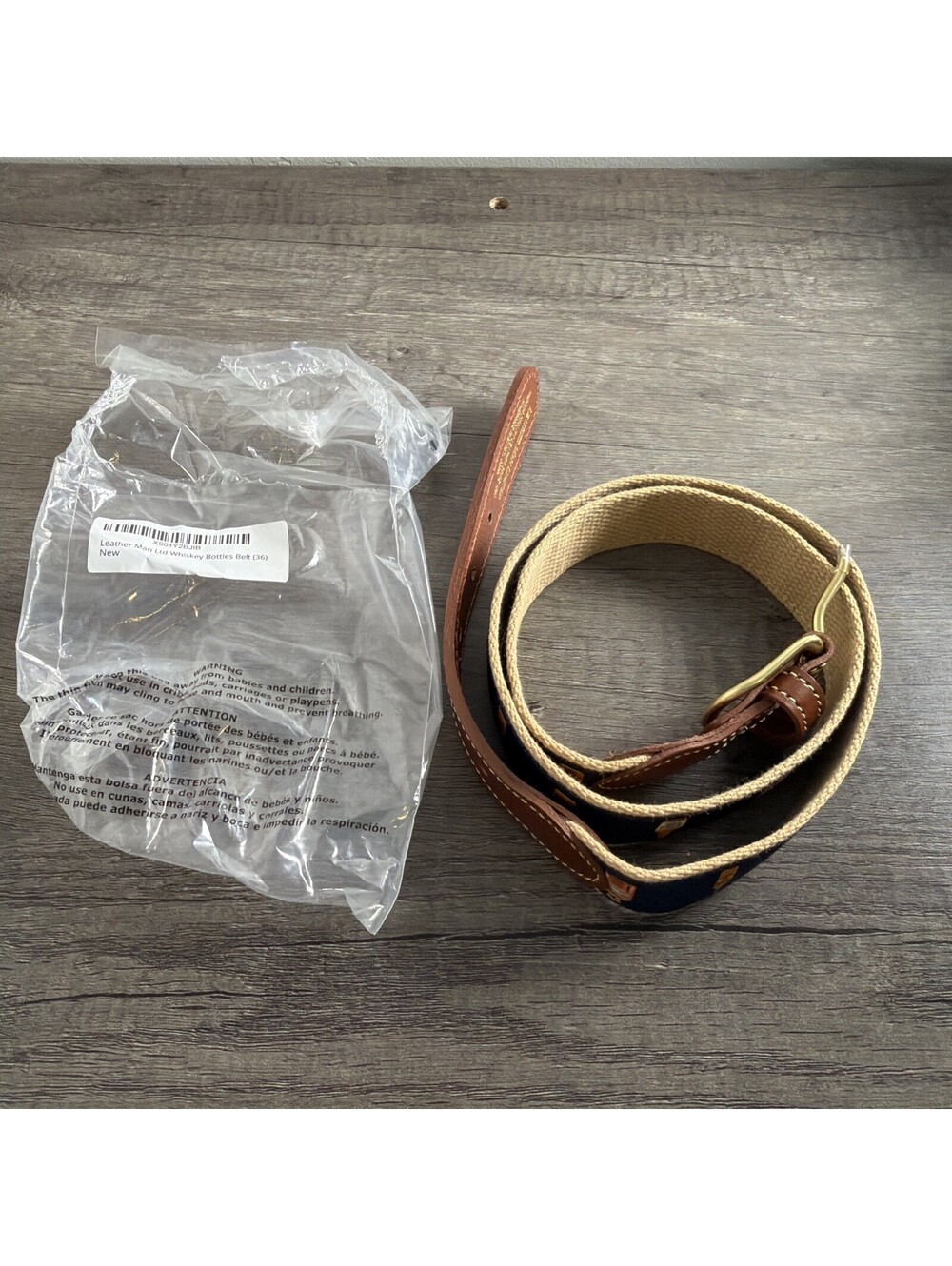 Leather Man LTD Essex CT USA Canvas Leather Whiskey Bottles Belt Men's 36 NWT